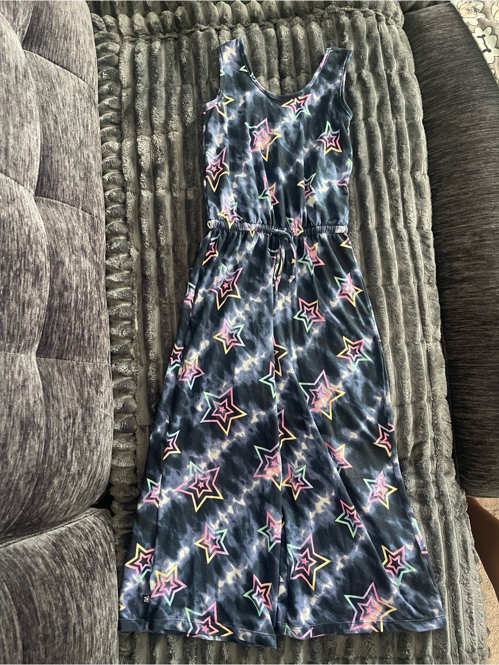 Girls' Black Tie-Dye Star Print Wide leg One-Piece Romper